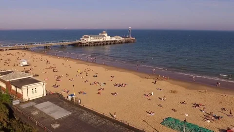 Bournemouth Beach , Pier .Aerial Stock Footage 83692430