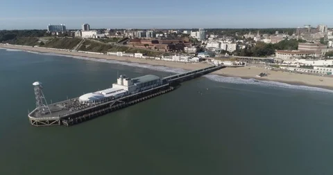 Bournemouth Pier side on panning view showing scale of structure Stock Footage 102405331