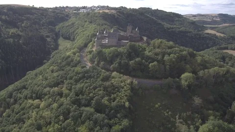 Bourscheid-04 Approaching the castle from above Stock Footage 106372528