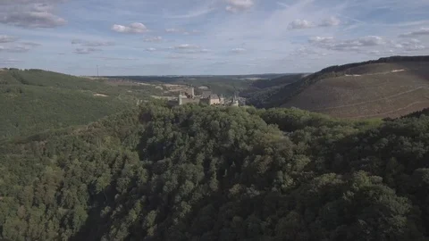 Bourscheid-07 Slowly above the forest and castle Stock Footage