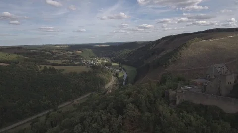 Bourscheid-10 Panning left to right showing the castle Stock Footage 106372474