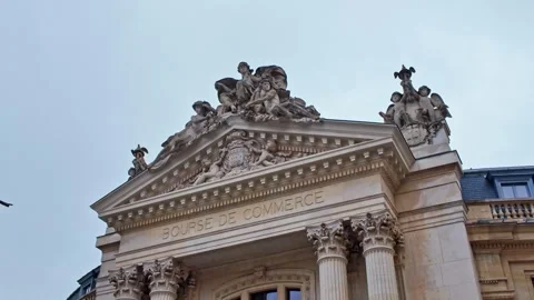 Bourse de Commerce Facade Dolly In Upward Angle Neoclassical Columns Paris Stock Footage 325944606