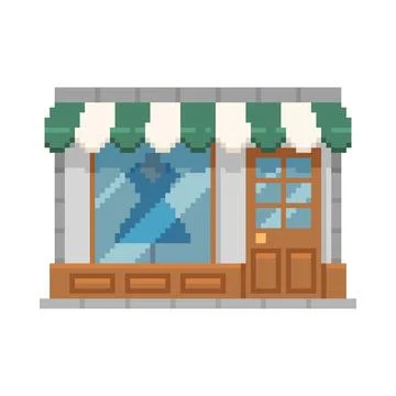 Boutique building pixel art vector icon, cartoon 8bit video game fashion shop Ilustración de archivo
