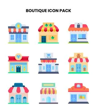 Boutique Flat Bundle Icons Pack Stock Illustration