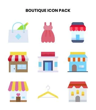 Boutique Flat Vector Icons Pack Stock Illustration