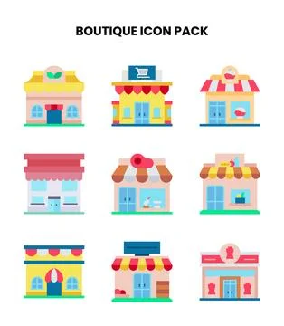 Boutique Flat Vector Icons Pack Stock Illustration