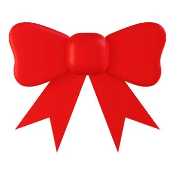 Bow. 3d render. New Year's big red bow with ribbons. Cartoon style. Stock Illustration