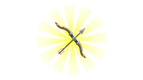 Bow and arrow animated archery weapon upgrade with sunburst light ray in 4k.. Stock Footage 342538703