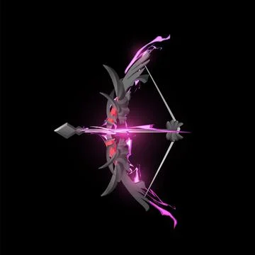 Bow and arrow, bright element for game design, vector illustration on black Stock Illustration
