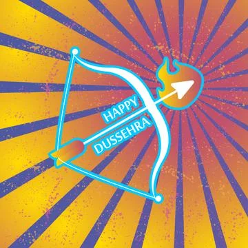 Bow and arrow in flames. Postcard for holiday in India. Happy Dussehra Stock Illustration