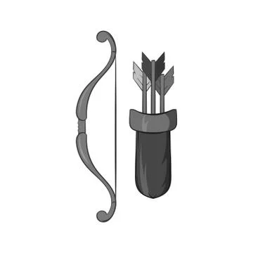Bow and arrow icon, black monochrome style Stock Illustration