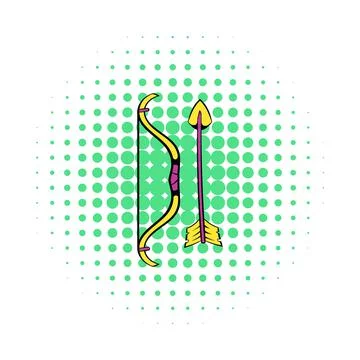 Bow and arrow icon, comics style Stock Illustration