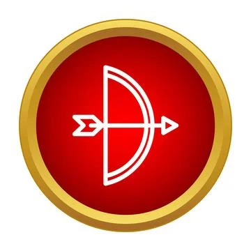 Bow and arrow outline in red circle icon Ilustración de archivo