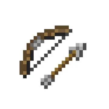 Bow and arrow pixels for gaming equipment. Pixel art vector illustration. Stock Illustration