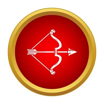 Bow and arrow symbol in round red frame Stock Illustration