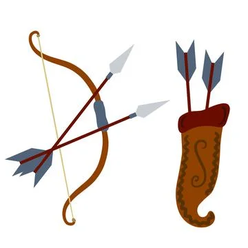 Bow and arrow. Taut bowstring. Set of objects. Stockillustratie