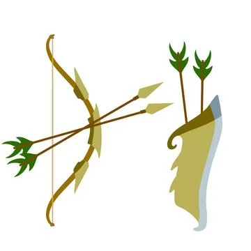 Bow and arrow. Taut bowstring. Fantastic weapons Stock Illustration