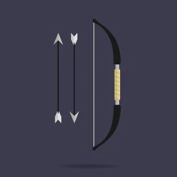 Bow and arrows icon. Archery weapon. Ninja equipment. Cartoon style. Vector. 스톡 일러스트