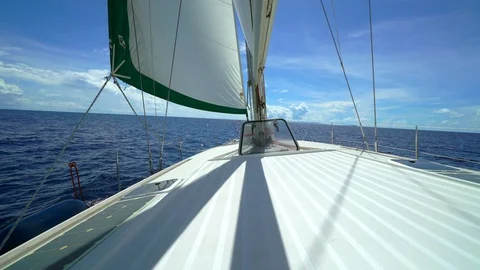 Bow and sails of a boat under sail 動画素材 129407928