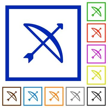 Bow with arrow flat framed icons 스톡 일러스트