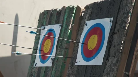 Bow arrow flies at the target Video stock 201953757