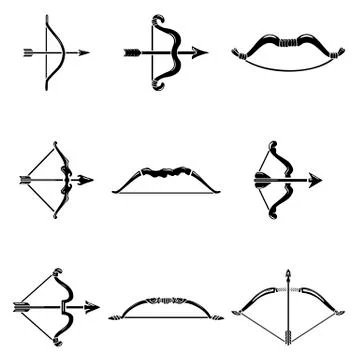 Bow arrow weapon icons set, simple style 스톡 일러스트