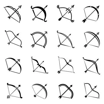 Bow arrow weapon icons set, simple style 스톡 일러스트