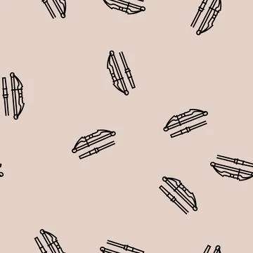Bow arrow weapon war line seamless pattern Stock Illustration