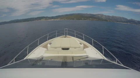 Bow of a boat navigating fast in the Mediterranean sea Stock Footage 67574246