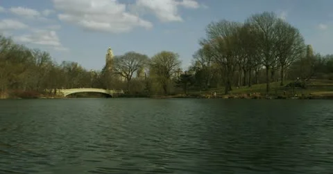 Bow Bridge and Park in Central Park New York Wide Video stock 11275077