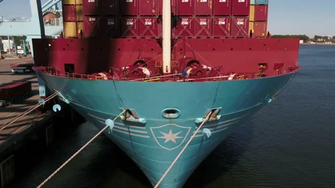 Bow of a cargo ship full of shipping containers Stock Footage 171589516