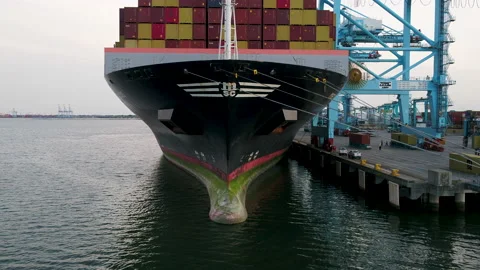 Bow of Cargo Ship on Water Stock Footage 186359431