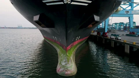 Bow of Cargo Ship in Water Stock Footage 186360967