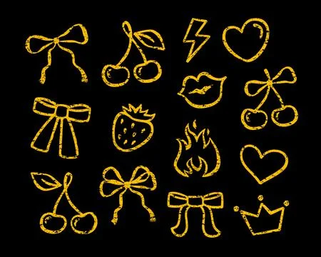 Bow cherry hand drawn whimsy crayon contour prints Stock Illustration