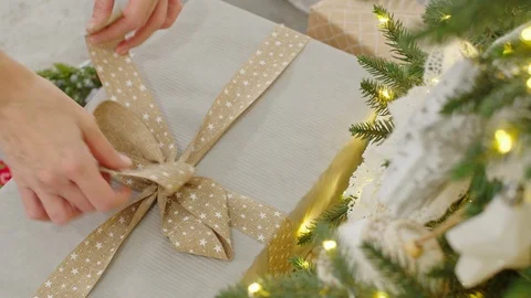 The bow on the Christmas gift Stock Footage 120394266