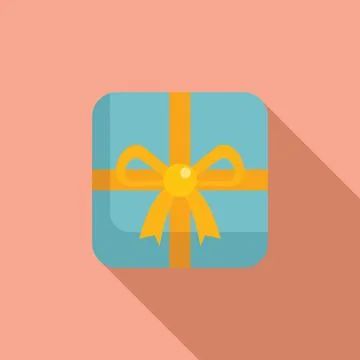 Bow gift box icon flat vector. Shop prize parcel 스톡 일러스트