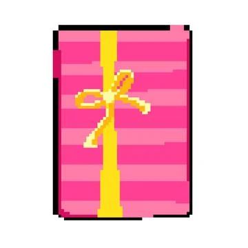 Bow gift box pixel art vector illustration Stock Illustration