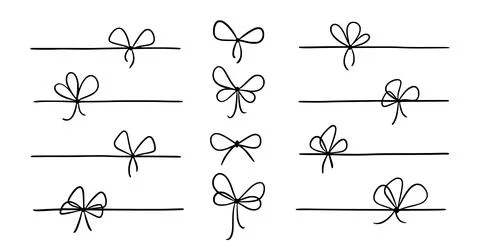 Bow gift ribbon line simple element set. Hand drawn doodle stroke ribbon bow Stock Illustration