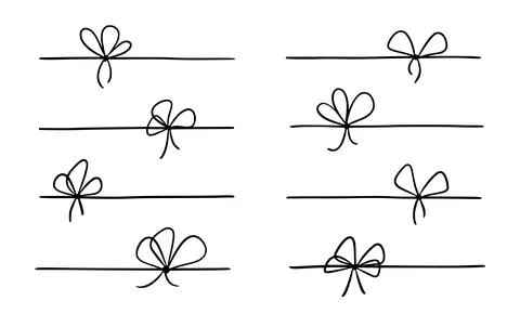 Bow gift ribbon line simple element set. Hand drawn doodle stroke ribbon bow Stock Illustration