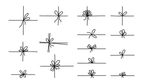 Bow gift ribbon line simple element set. Hand drawn doodle stroke ribbon bow Stock Illustration