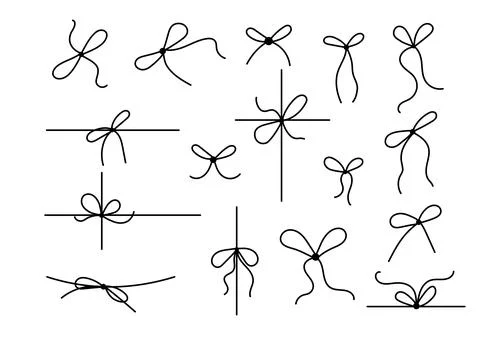 Bow on gift ribbon string for parcel wrap vector silhouette icon. Stock Illustration