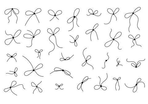 Bow on gift ribbon string vector silhouette icon set. Stock Illustration