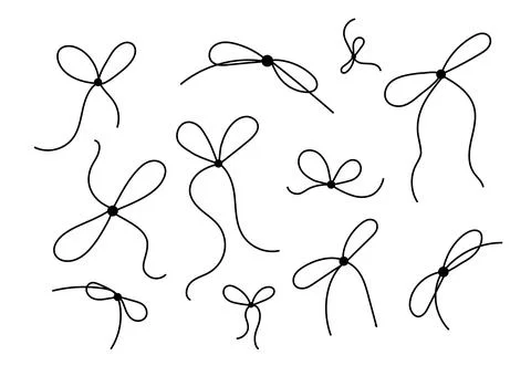 Bow on gift ribbon string vector silhouette icon set. Stock Illustration