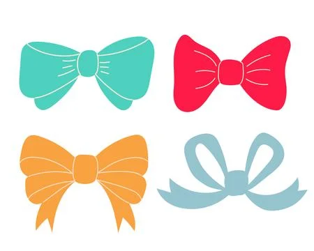 Bow hand drawn vector illustrations set. Bowknot cliparts. Hair accessories. Stock Illustration