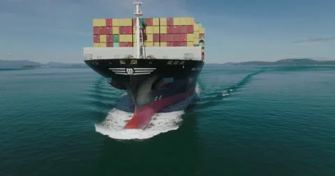 Bow of huge container ship toward camera 10 bit 5K Stock Footage 171731161
