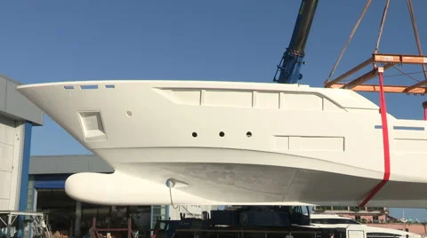 The bow of a hull lifted by a crane Stock Footage 58639617