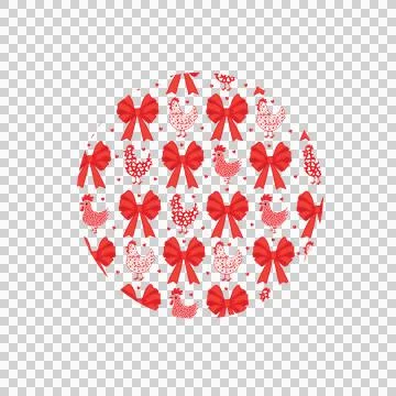 Bow Keychain Round Medallion With Hen Pattern line drawing Illustrazione stock
