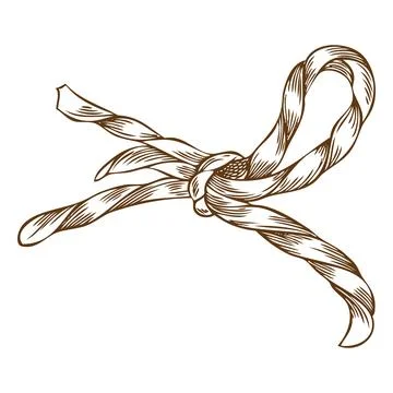 Bow knot made of rope string sketch, vector hand drawn engraved jute cord Stock Illustration