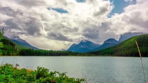 Bow Lake Dual Mountain Range banff jasper icefields parkway Time Lapse 4K Stock Footage 132549083