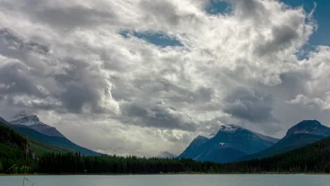 Bow Lake Harsh Lighting Dark Stormy Sky Jasper Banff Time Lapse 4K Stock Footage 132549130